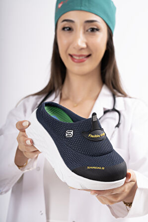 Sandal Spor Kadın Dolgu Taban Ortopedik File Sabo Doktor Hemşire Hastane Aşçı  Terlik  LACİVERT SS001-0278