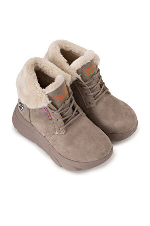 Sandal Spor Kadın Süet Kürklü Kısa Spor Bot SS001-0478 BEJ