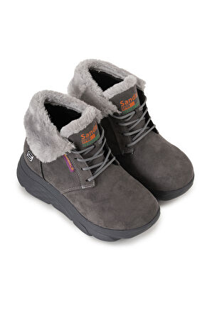 Sandal Spor Kadın Süet Kürklü Kısa Spor Bot SS001-0478 FÜME