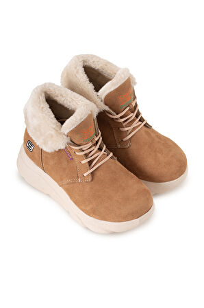 Sandal Spor Kadın Süet Kürklü Kısa Spor Bot SS001-0478 TABA