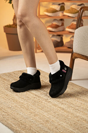 Sandal Spor Kadın Süet Kürklü Ortopedik Ayakkabı SS001-0378 SİYAH