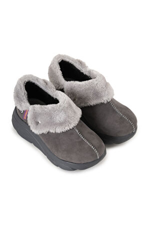 Sandal Spor Kadın Süet Kürklü Ortopedik Ayakkabı SS001-0378 FÜME