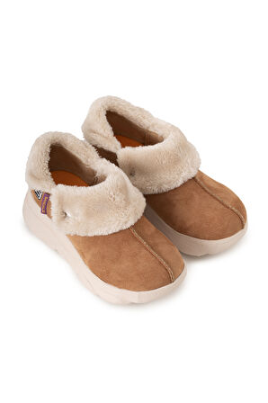 Sandal Spor Kadın Süet Kürklü Ortopedik Ayakkabı SS001-0378 TABA