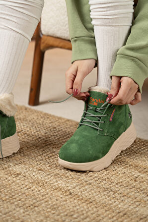 Sandal Spor Kadın Süet Kürklü Kısa Spor Bot SS001-0478 YEŞİL