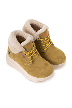 Sandal Spor Kadın Süet Kürklü Kısa Spor Bot SS001-0478 HARDAL