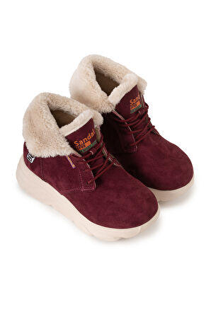 Sandal Spor Kadın Süet Kürklü Kısa Spor Bot SS001-0478 BORDO