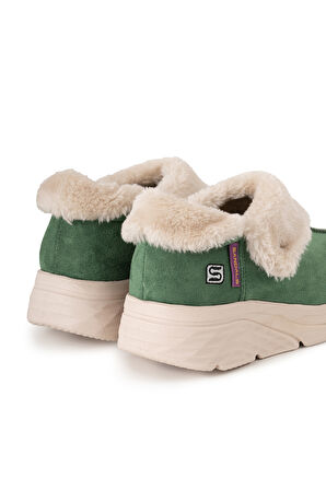 Sandal Spor Kadın Süet Kürklü Ortopedik Ayakkabı SS001-0378 YEŞİL