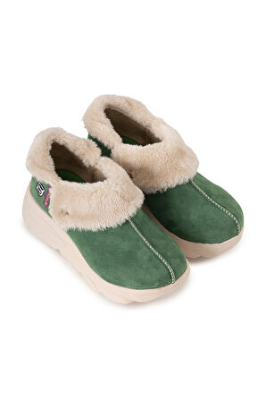 Sandal Spor Kadın Süet Kürklü Ortopedik Ayakkabı SS001-0378 YEŞİL