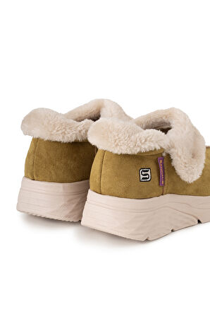 Sandal Spor Kadın Süet Kürklü Ortopedik Ayakkabı SS001-0378 HARDAL