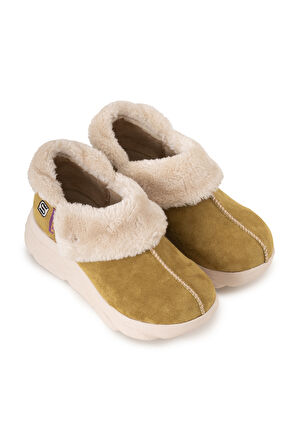 Sandal Spor Kadın Süet Kürklü Ortopedik Ayakkabı SS001-0378 HARDAL