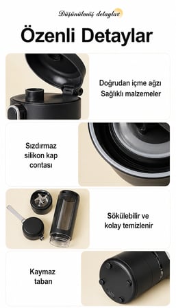 12 Bıçaklı Taşınabilir Blender 600 ml Usb-C Şarjlı Smoothie ve Meyve Sıkacağı Dijital Ekranlı
