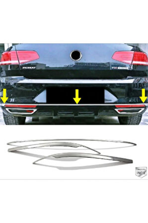 Vw Passat B8 Krom Arka Tampon Alt Çıta 3 Parça 2014-2019 Paslanmaz Çelik