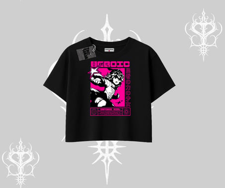Oversize Crop Tshirt Heroic Anime Girl Japon Stil Grafik Baskılı