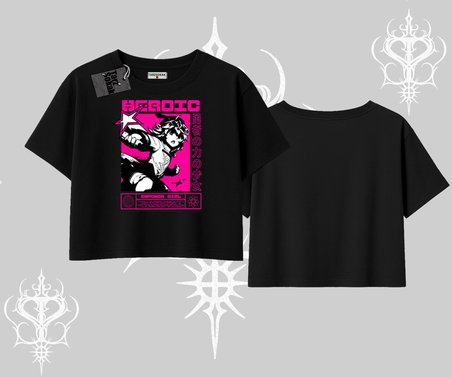 Oversize Crop Tshirt Heroic Anime Girl Japon Stil Grafik Baskılı
