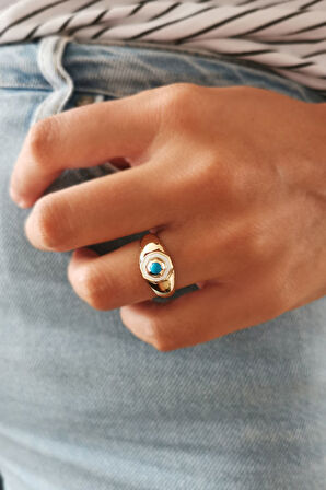 Mini Firuze Taşlı Altın Mineli Yüzük