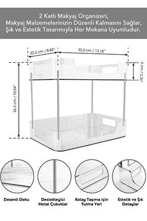 2 Katlı Makyaj Düzenleyici - Çok Amaçlı Organizer - Banyo Rafı - Mutfak Organizer - Damat Bohçası