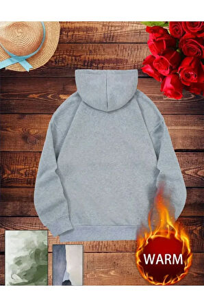 Fermuar Desenli Kedili Kapüşonlu Oversize Sweatshirt