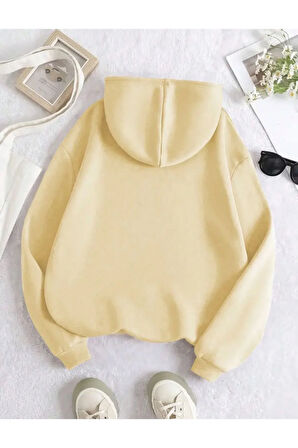 Fermuar Desenli Kedili Kapüşonlu Oversize Sweatshirt