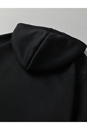 Fermuar Desenli Kedili Kapüşonlu Oversize Sweatshirt