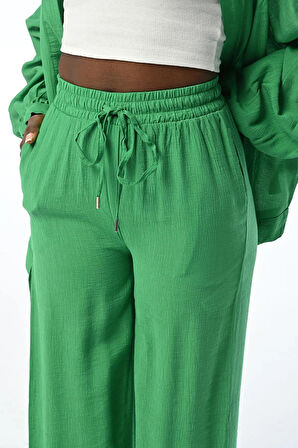 KADIN RAHAT KALIP BOL PAÇA  BELİ LASTİKLİ DÜZ RENK PANTOLON