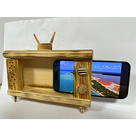 Ahşap Telefon Tutucu - Retro TV Görünümlü