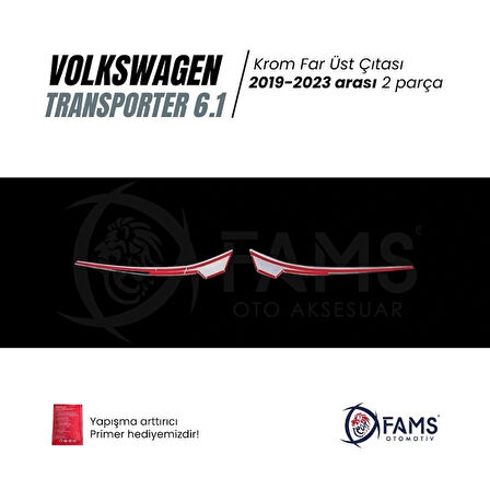 VW T6.1 TRANSPORTER 2019-2023 Arası Krom Far Üst Çıta 2 Parça Paslanmaz Çelik