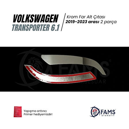 Vw T6.1 Transporter 2019-2023 Arası Krom Far Alt Çıtası 2 Parça Paslanmaz Çelik