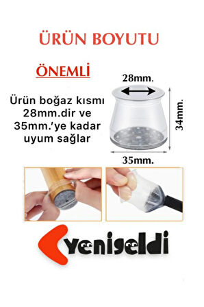 8 Adet Keçeli Orta Büyük (35MM*28MM) Silikon Masa Sandalye Pabuç Kaydırmaz Zemin Koruyucu