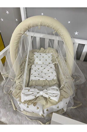 Gold Mickey Kombineli Cibinlik Ve Oyuncak Askılı Lüx Tasarım Fırfırlı Babynest Set