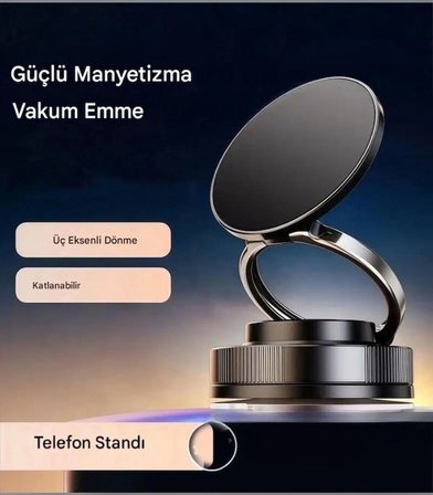 360° Döndürülebilir Araç Telefon Tutucu Vakumlu Manyetik Vantuzlu Telefon Tutucu Standı Ayarlanabilir Araç Içi Tutucu Kullanılabilen Vakumlu