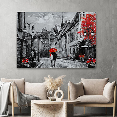 Macaristan Budapeşte Sokak Manzarası Yağlıboya Görünüm Dekoratif Duvar Tablosu-3546