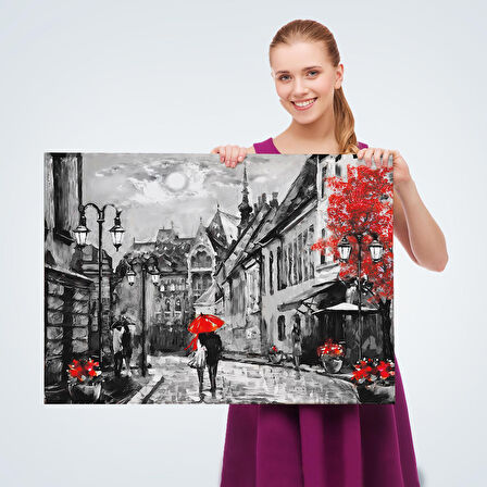 Macaristan Budapeşte Sokak Manzarası Yağlıboya Görünüm Dekoratif Duvar Tablosu-3546