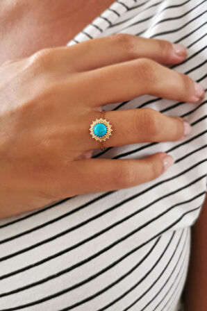 Firuze Taşlı Altın Güneş Yüzük