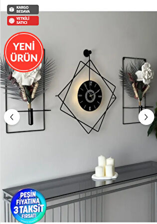 MetaQuartz Aksesuar 5'li Elegante Set - LED'li Ferrero Negro Exclusive Dekor - (Pilli) Metal (mobilya) Duvar Saati