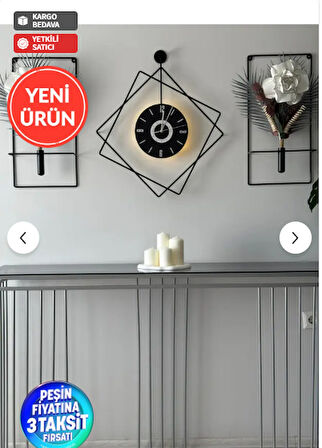MetaQuartz Aksesuar 5'li Elegante Set - LED'li Ferrero Negro Exclusive Dekor - (Pilli) Metal (mobilya) Duvar Saati