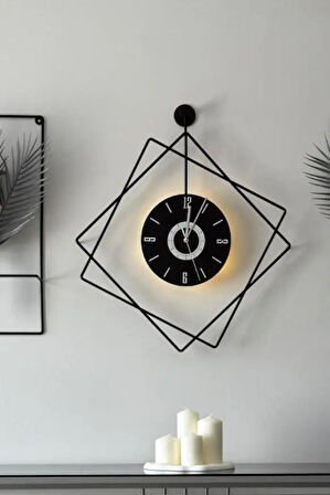 MetaQuartz Aksesuar 5'li Elegante Set - LED'li Ferrero Negro Exclusive Dekor - (Pilli) Metal (mobilya) Duvar Saati