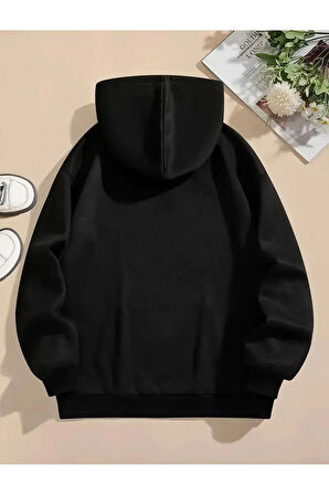 Çiçekli Ay Deseni İçi yünlü Oversize 2 İplik Şardonlu Sweatshirt