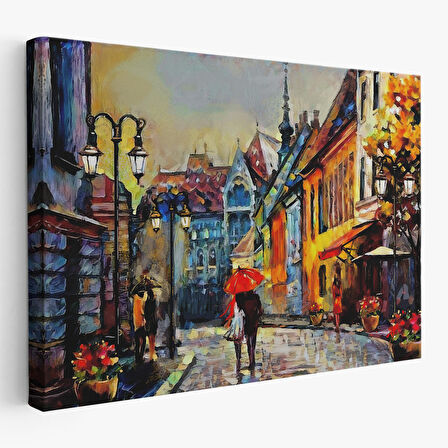Macaristan Budapeşte Sokak Manzarası Yağlıboya Görünüm Tablo-3547