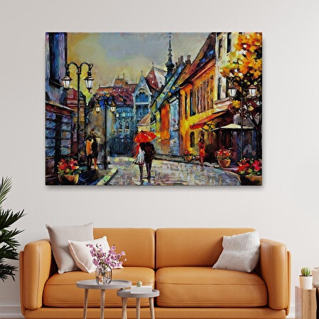 Macaristan Budapeşte Sokak Manzarası Yağlıboya Görünüm Tablo-3547