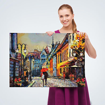 Macaristan Budapeşte Sokak Manzarası Yağlıboya Görünüm Tablo-3547