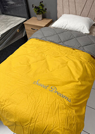 Clasy Saten %100 Pamuk Ranforce Tek kişilik Yorgan Sweet Dreams V3 Sarı-Gri