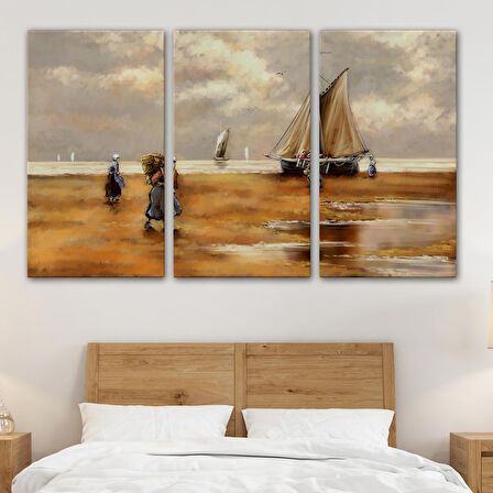 Balıkçılar ve Sahildeki Yelkenli Duvar Tablosu-3548