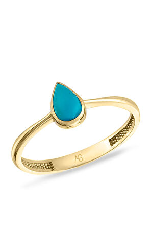 Firuze Taşlı Altın Damla Yüzük