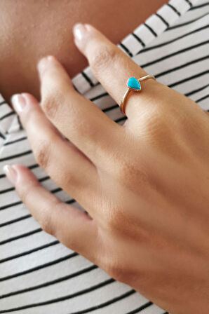 Firuze Taşlı Altın Damla Yüzük