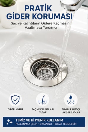 Paslanmaz Çelik Lavabo ve Evye Süzgeci 11.5 cm İnce Delikli Gider Süzgeci Saç ve Kalıntı Tutucu Kolay Temizlenebilir