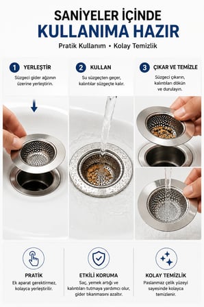 Paslanmaz Çelik Lavabo ve Evye Süzgeci 11.5 cm İnce Delikli Gider Süzgeci Saç ve Kalıntı Tutucu Kolay Temizlenebilir