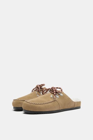 ALLBUCKS PULL & BEAR Bağcıklı Suni Yünlü Hakiki Deri Clog Terlik ABPNB00026