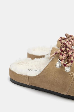 ALLBUCKS PULL & BEAR Bağcıklı Suni Yünlü Hakiki Deri Clog Terlik ABPNB00026