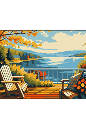 Sayılarla Boyama Seti 40x50 Cm (Çıtalı) Fırça Boya Dahil Numaralı Tuval Sandalye Manzara