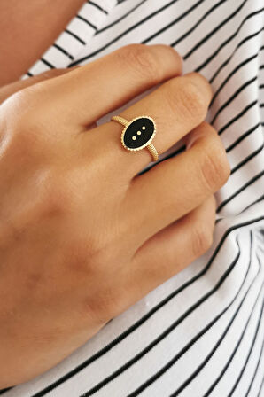 Siyah Mineli Altın Düğme Yüzük